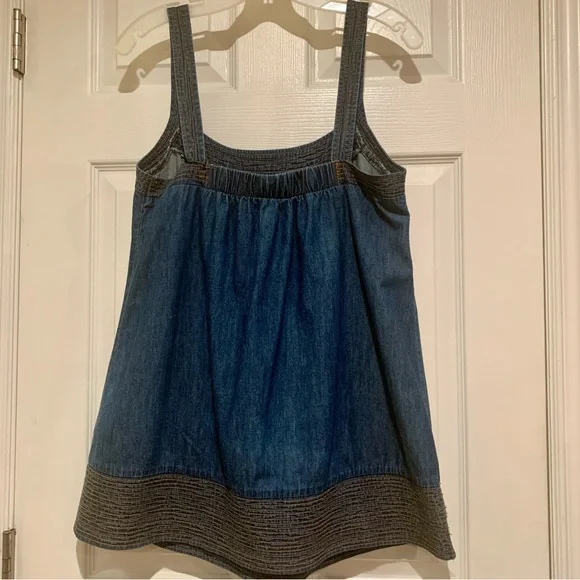 Forever 21 Denim Smock Tunic Top Multi-Row Stitching Detail & Pockets MED EUC - Picture 2 of 6